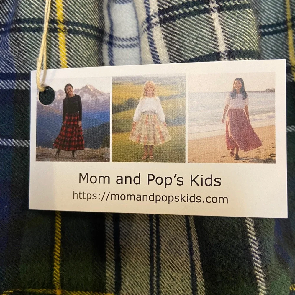 Girls Flannel Mom and Pop's Kids Midi Skirt 5 Green Plaid Heavyweight Tiered